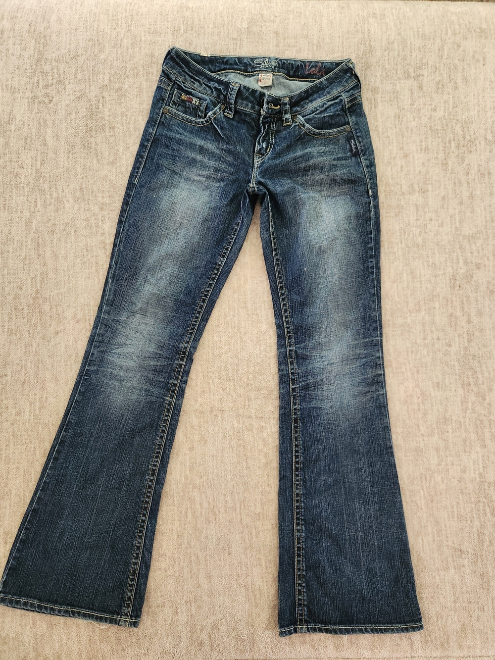 Silver Womans Jeans Dark Boot Cut Size W/ 28 L 33 EUC Y2k